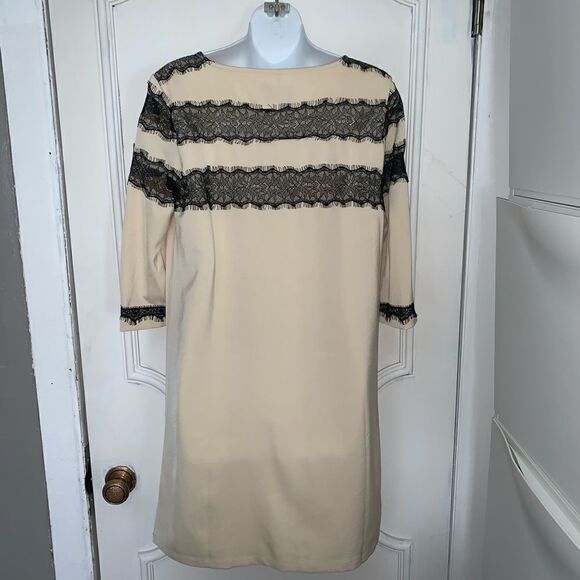 JOVONNA LONDON Beige Shift Dress w Black Lace-12 - Picture 3 of 7